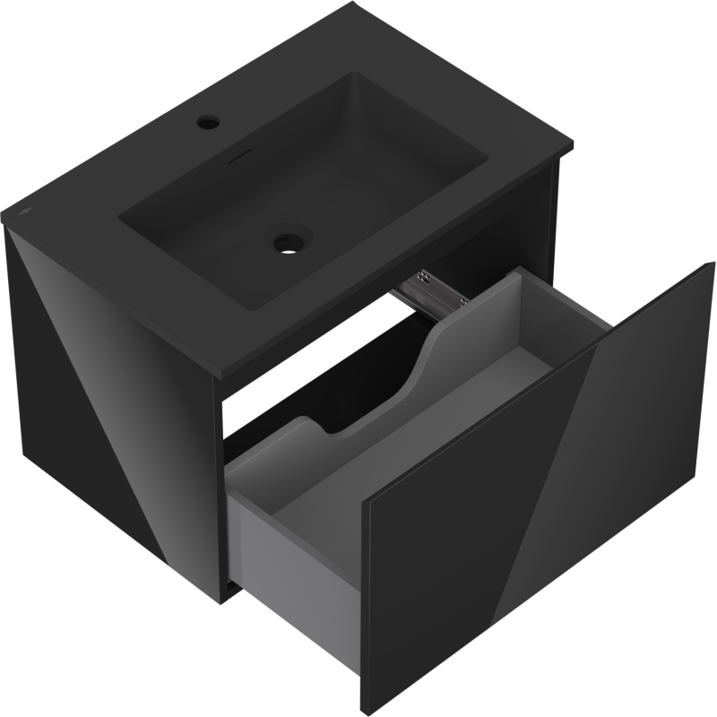 Mexen Orio vonios spintelė 70 cm su praustuvu Otis, 1 stalčius, juodas blizgus/juodas matinis - 91A10-07047-1-BF70-W18M71