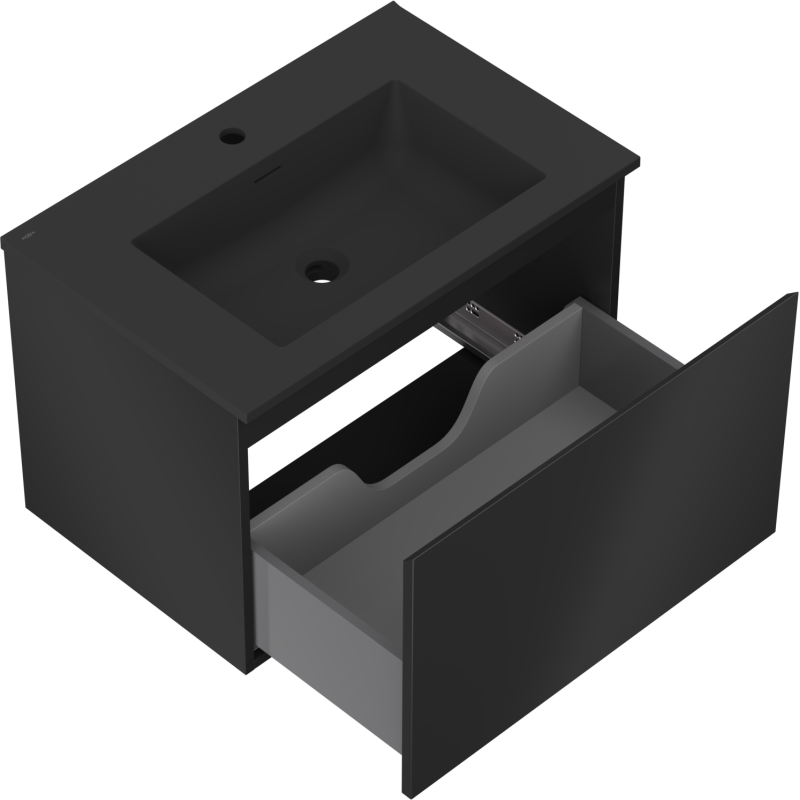 Mexen Orio vonios spintelė 70 cm su Otis praustuvu, 1 stalčius, juoda matinė - 91A10-07047-1-BF71-W18M71