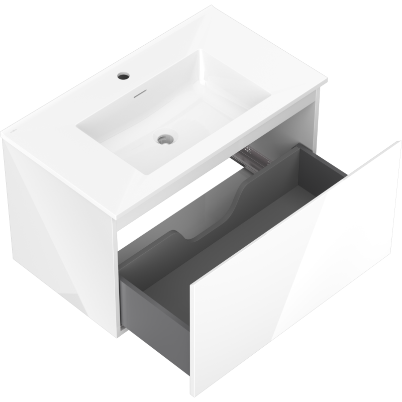 Mexen Orio vonios spintelė 80 cm su Otis praustuvu, 1 stalčius, blizgi balta - 91A10-08047-1-BF00-W18M00