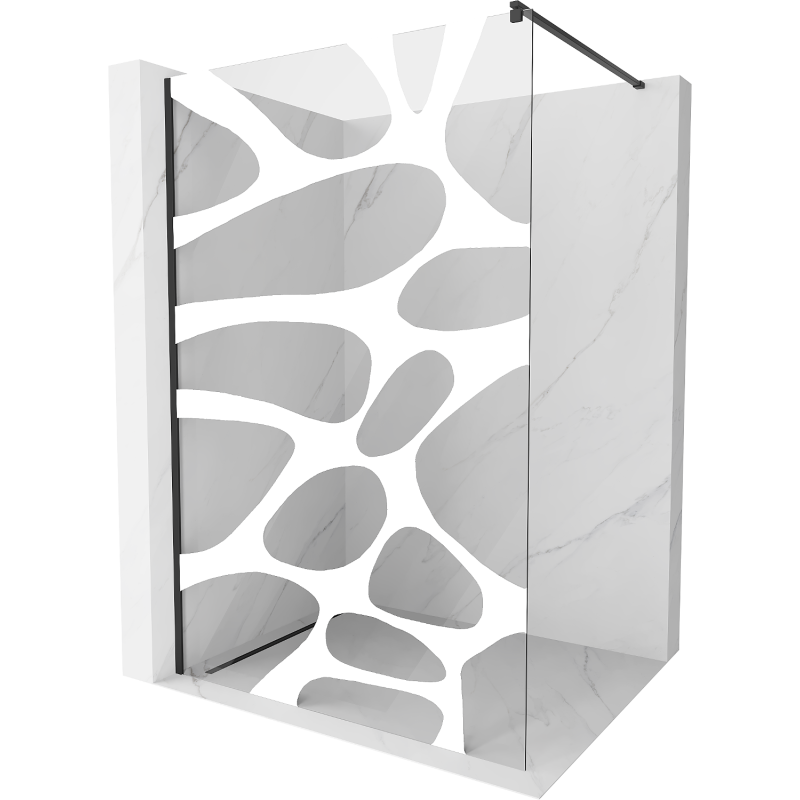 Mexen Kioto dušo siena Walk-in 130 x 200 cm, balta banga 8 mm, juoda - 800-130-101-70-97
