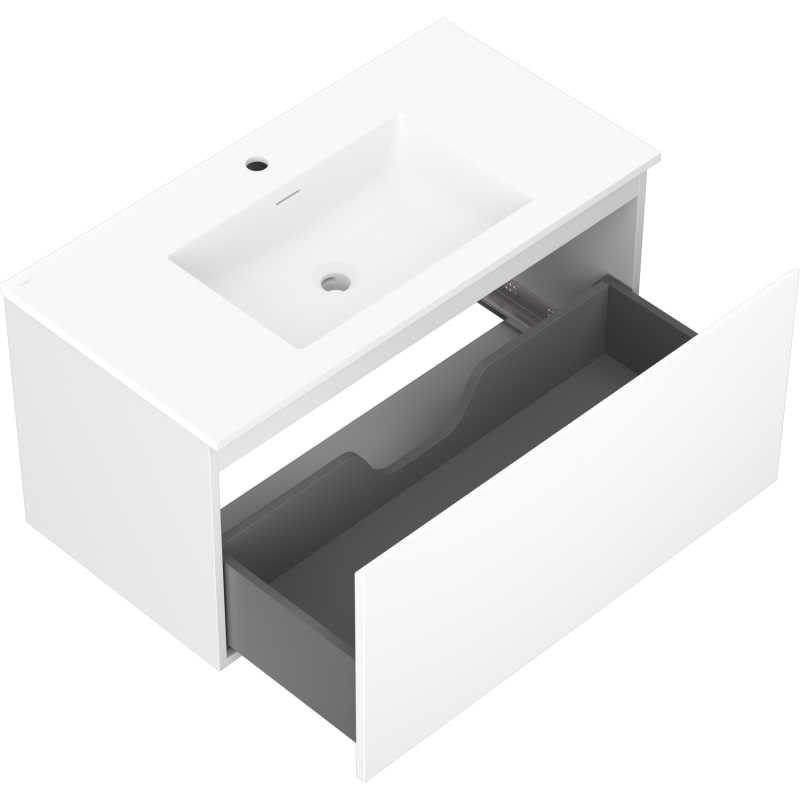 Mexen Orio vonios spintelė 90 cm su Otis kriaukle, 1 stalčius, balta matinė - 91A10-09047-1-BF01-W18M01