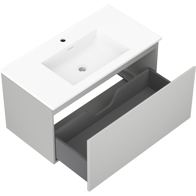 Mexen Orio vonios spintelė 90 cm su Otis praustuvu, 1 stalčius, pilkas matinis/baltas matinis - 91A10-09047-1-BF62-W18M01