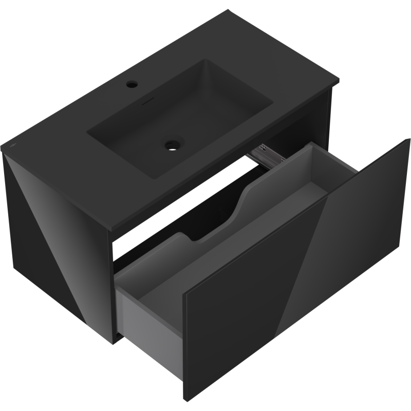 Mexen Orio vonios spintelė 90 cm su kriaukle Otis, 1 stalčius, juodas blizgus/juodas matinis - 91A10-09047-1-BF70-W18M71