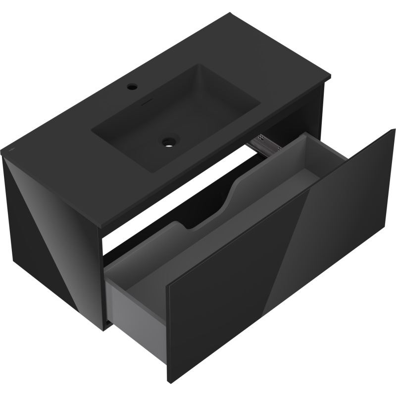 Mexen Orio vonios spintelė 100 cm su Otis praustuvu, 1 stalčius, juodas blizgus/juodas matinis - 91A10-10047-1-BF70-W18M71