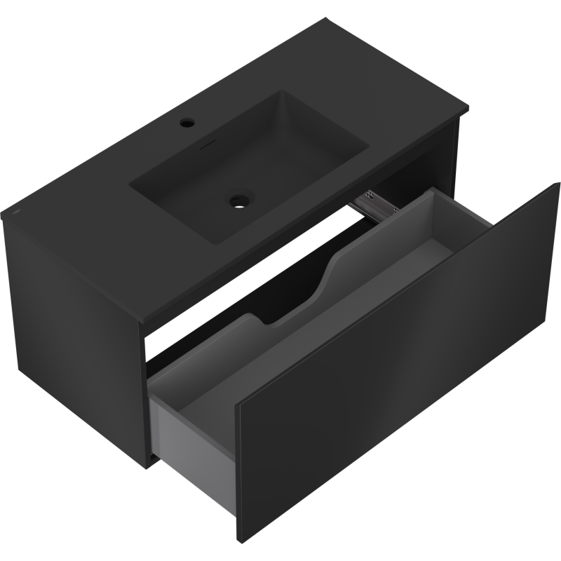 Mexen Orio vonios kambario spintelė 100 cm su kriaukle Otis, 1 stalčius, juoda matinė - 91A10-10047-1-BF71-W18M71