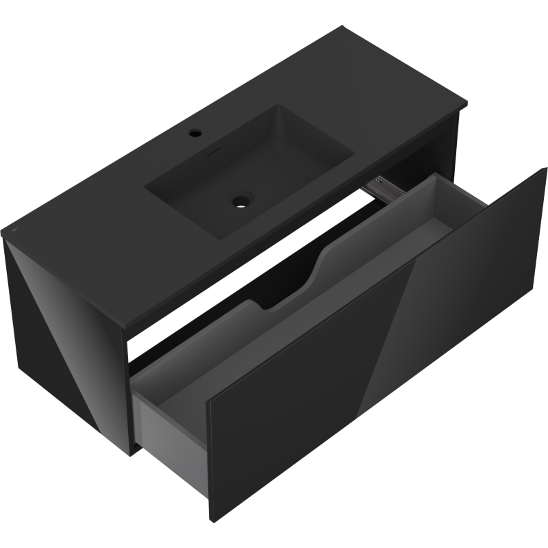 Mexen Orio Vonios spintelė 120 cm su kriaukle Otis, 1 stalčius, juodas blizgus/juodas matinis - 91A10-12047-1-BF70-W18M71