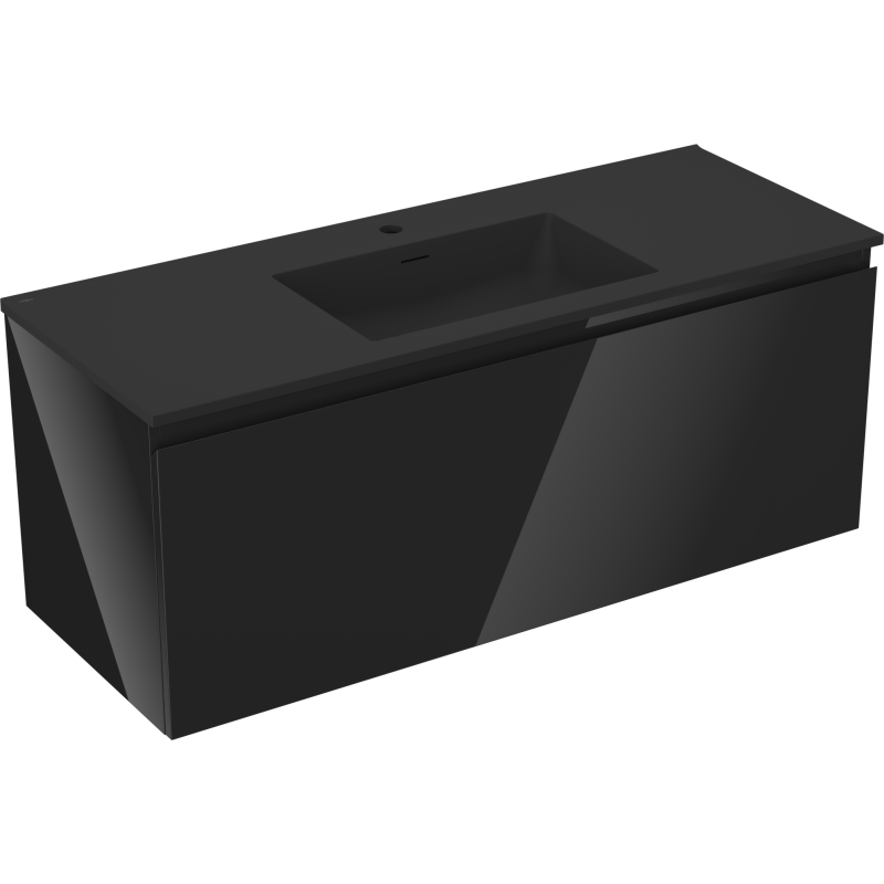 Mexen Orio Vonios spintelė 120 cm su kriaukle Otis, 1 stalčius, juodas blizgus/juodas matinis - 91A10-12047-1-BF70-W18M71