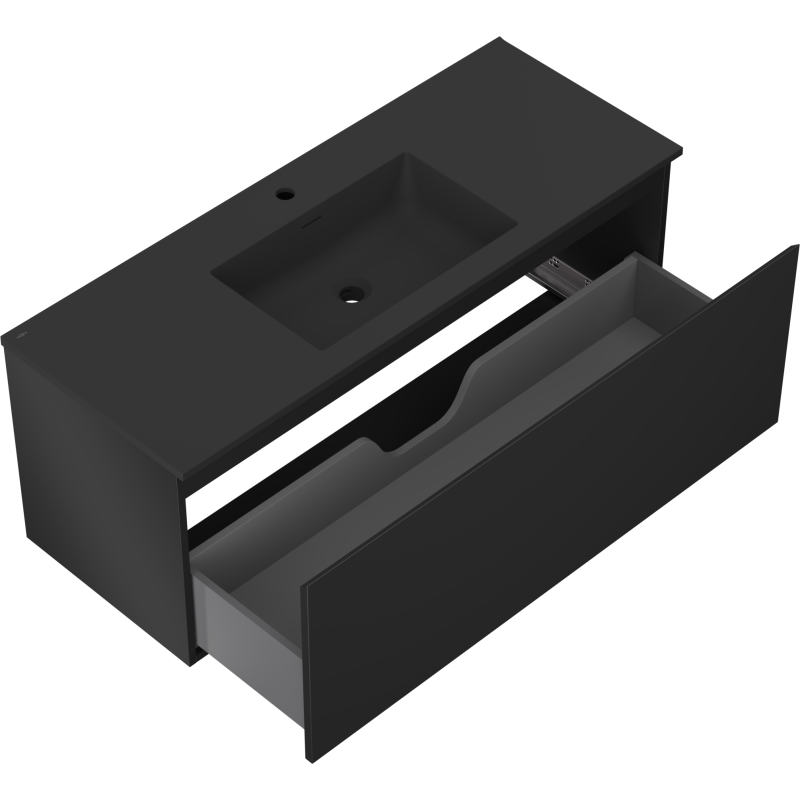 Mexen Orio vonios spintelė 120 cm su kriaukle Otis, 1 stalčius, juodas matinis - 91A10-12047-1-BF71-W18M71