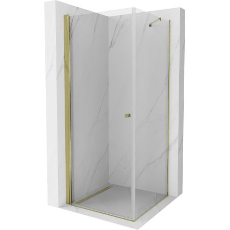 Mexen Pretoria atveriama dušo kabina 90 x 90 cm, skaidri, auksinė - 852-090-090-50-00