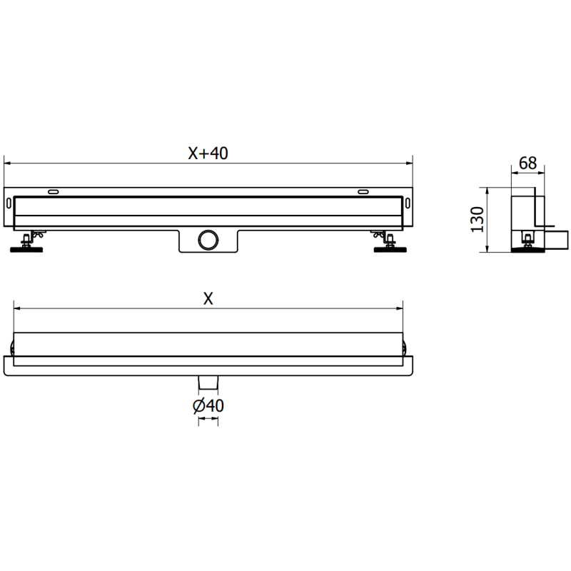 Mexen Flat Wall sieninis linijinis nubėgimas 2in1 50 cm, auksinis - 1530050