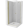 Mexen Pretoria pakreipiama dušo kabina 70 x 70 cm, Skaidrus, Auksinė + dušo padėklas Flat - 852-070-070-50-00-4010