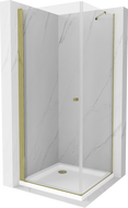 Mexen Pretoria 70 x 70 cm atveriama dušo kabina, skaidri, auksinė + Flat padėklas - 852-070-070-50-00-4010
