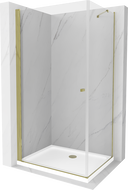 Mexen Pretoria pakreipiama dušo kabina 70 x 90 cm, Skaidrus, Auksinė + dušo padėklas Flat - 852-070-090-50-00-4010