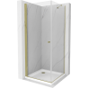 Mexen Pretoria pakreipiama dušo kabina 80 x 80 cm, Skaidrus, Auksinė + dušo padėklas Flat - 852-080-080-50-00-4010