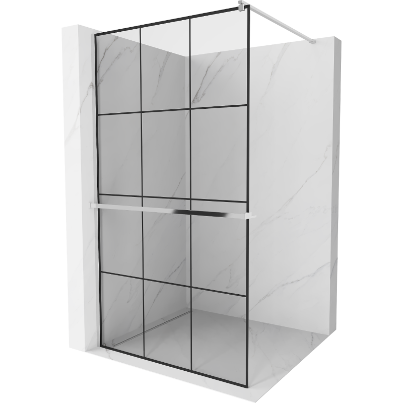 Mexen Kioto+ dušo sienelė su lentyna Walk-in 100 x 200 cm, juodas tinklelis, chromas - 800-100-121-01-77