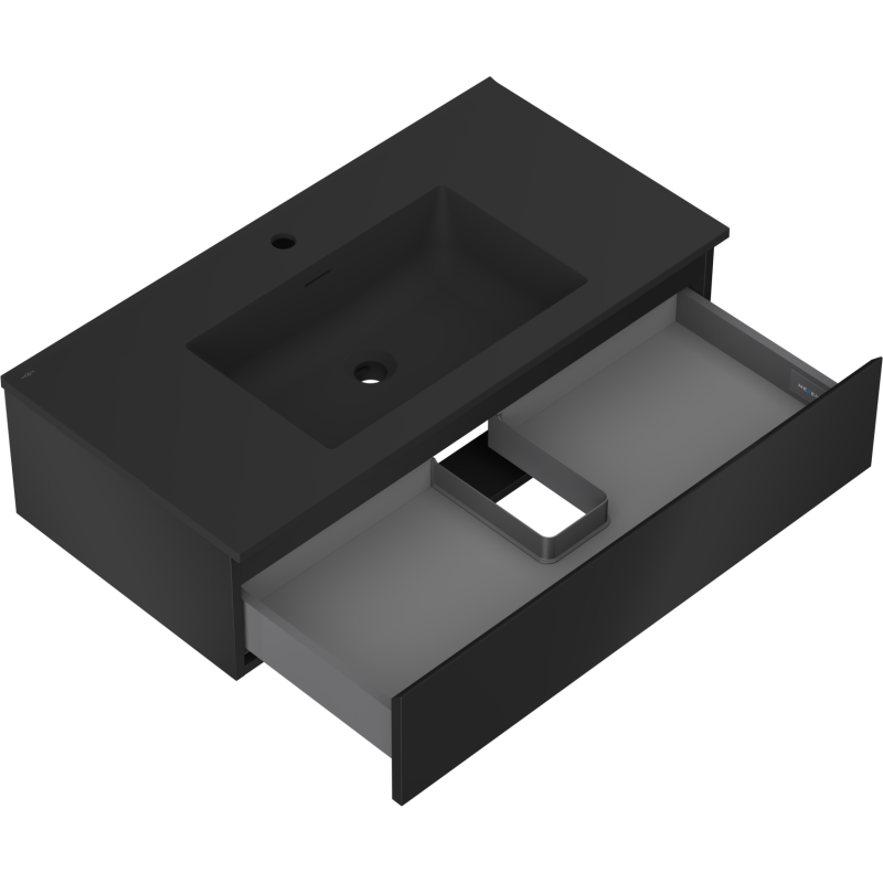 Mexen Orio vonios spintelė 90 cm su Otis praustuvu, 1 stalčius, juoda matinė - 91A10-09023-1-BF71-W18M71