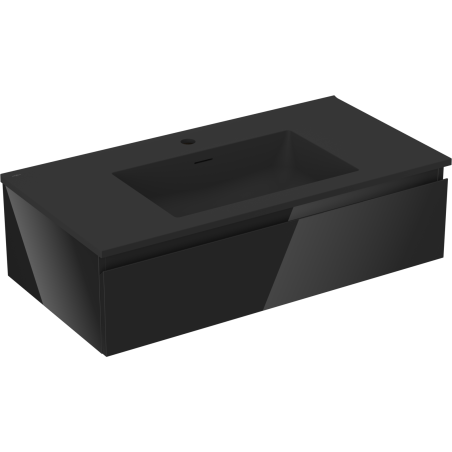 Mexen Orio vonios spintelė 90 cm su praustuvu Otis, 1 stalčius, juoda blizgi/juoda matinė - 91A10-09023-1-BF70-W18M71