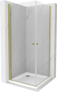 Mexen Pretoria Duo pakreipiama dušo kabina 80 x 80 cm, Skaidrus, Auksinė + dušo padėklas Flat - 852-080-080-50-02-4010G