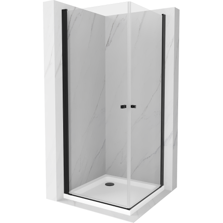 Mexen Pretoria Duo lankstoma dušo kabina 70 x 70 cm, skaidri, juoda + plokščias padėklas - 852-070-070-70-02-4010B