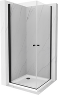 Mexen Pretoria Duo lankstoma dušo kabina 70 x 70 cm, skaidri, juoda + plokščias padėklas - 852-070-070-70-02-4010B