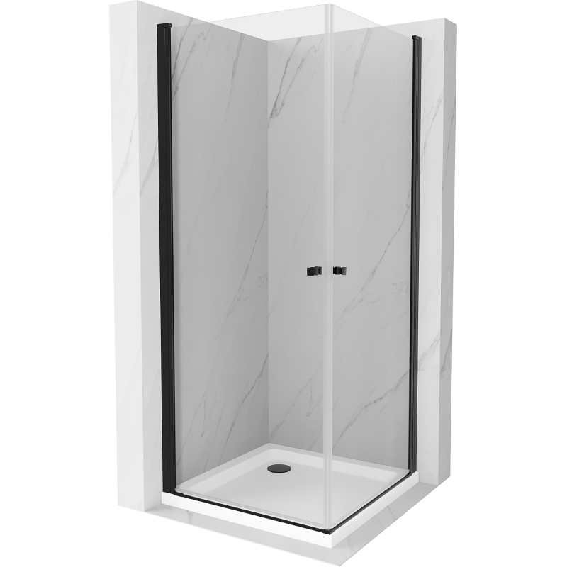 Mexen Pretoria Duo pakreipiama dušo kabina 90 x 90 cm, Skaidrus, Juoda + dušo padėklas Flat - 852-090-090-70-02-4010B