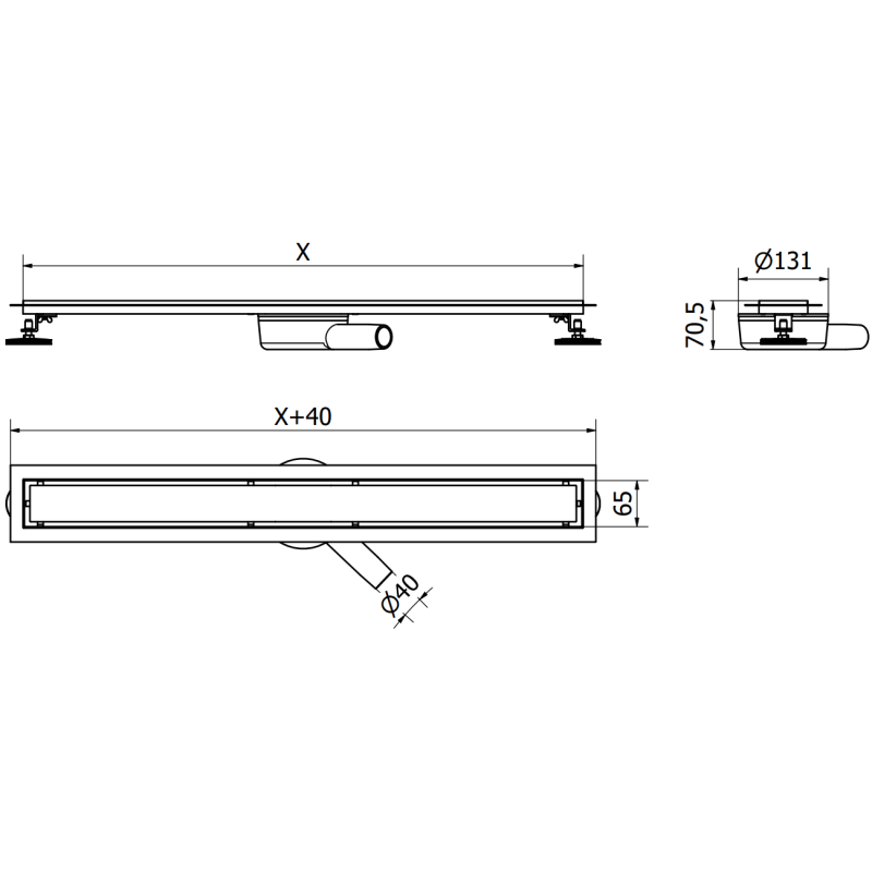 Mexen Flat 360° sukamasis linijinio nutekėjimo korpusas 80 cm, šlifuota tamsiai pilka - 1E40080
