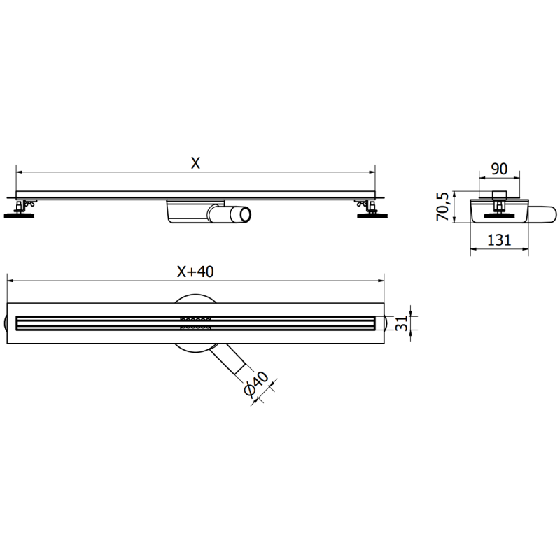 Mexen Flat 360° Slim sukamasis linijinis nutekėjimas 150 cm, šlifuota pilka ginklo pilka - 1E41150