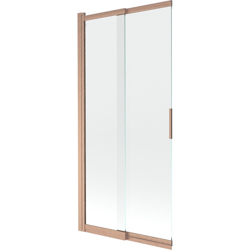 Mexen Fox dviejų dalių stumdomas dušo skydas 85 x 150 cm, skaidrus, šlifuotas varis - 891-085-002-65-00