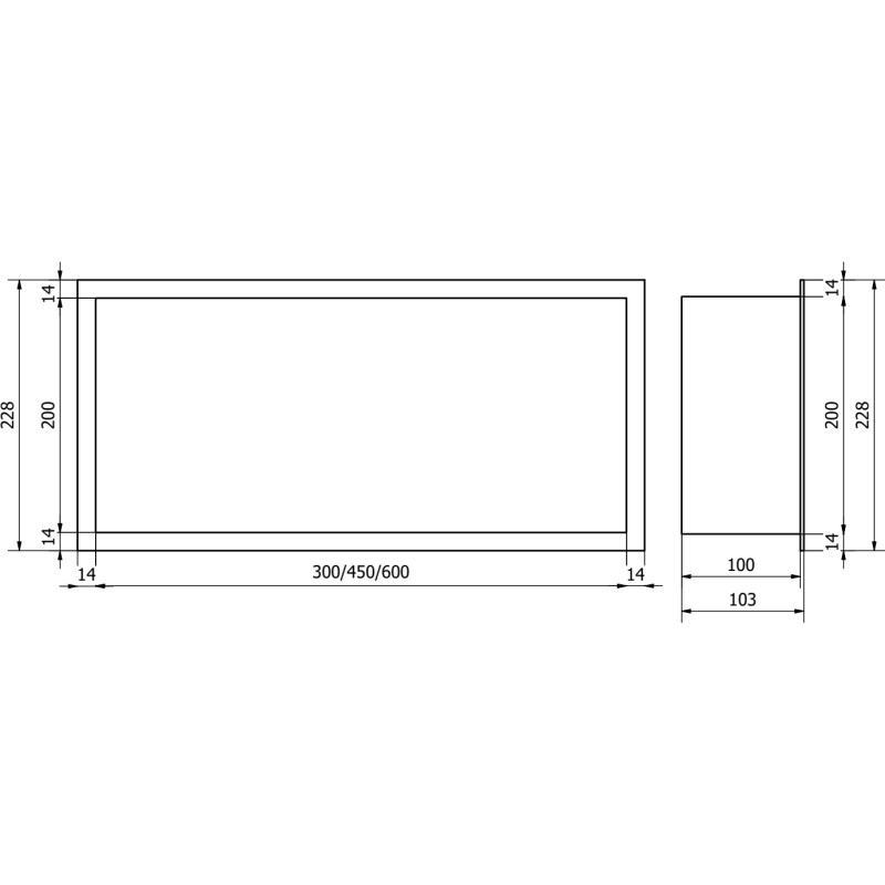 Mexen X-Wall-R nišinė lentyna su apvadu 45 x 20 cm, šlifuota ginklų pilka - 19E0452010