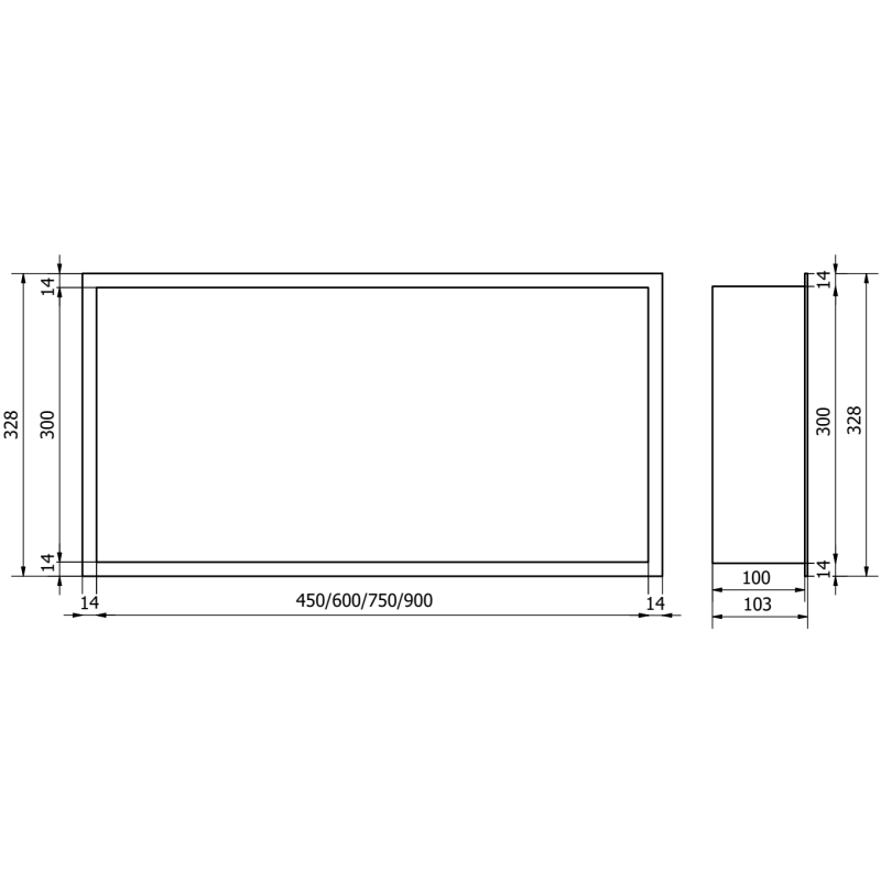 Mexen X-Wall-R nišinė lentyna su apvadu 60 x 30 cm, šlifuotas varis - 19C0603010