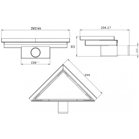 Mexen Flat-T M13 grindų trapas trikampis 20 x 20 cm, šlifuotas pilkas pistoletas - 1E10320