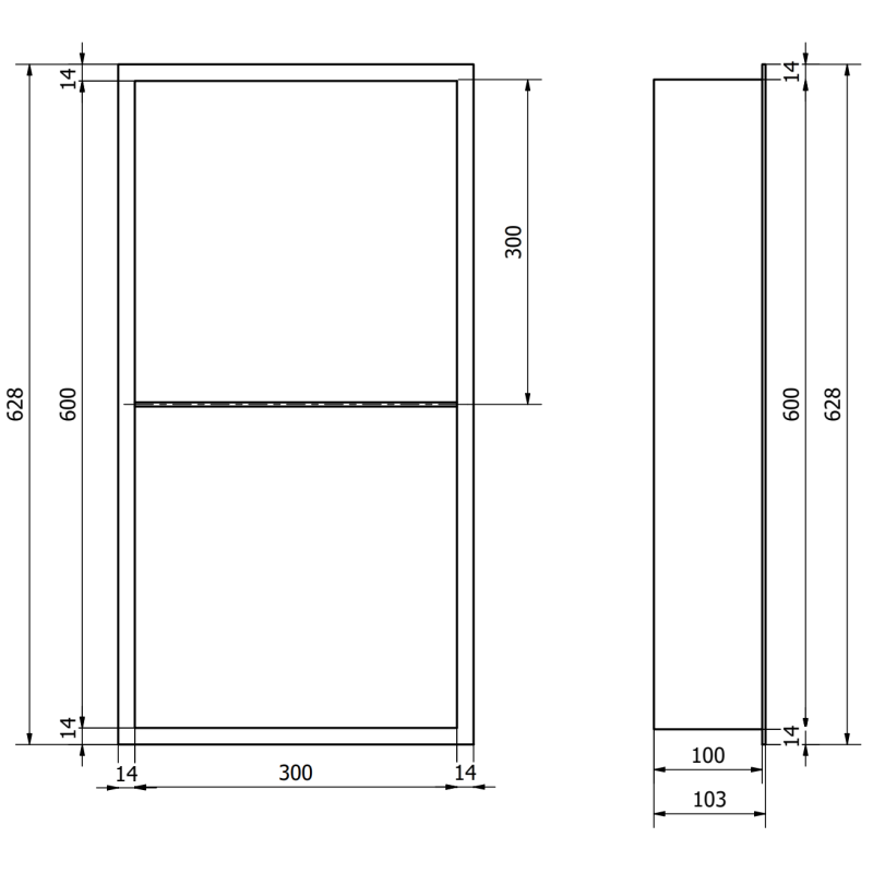 Mexen X-Wall-R įleidžiama lentyna su kraštu ir lentyna 60 x 30 cm, šautuvo pilka šlifuota - 19E0603010S