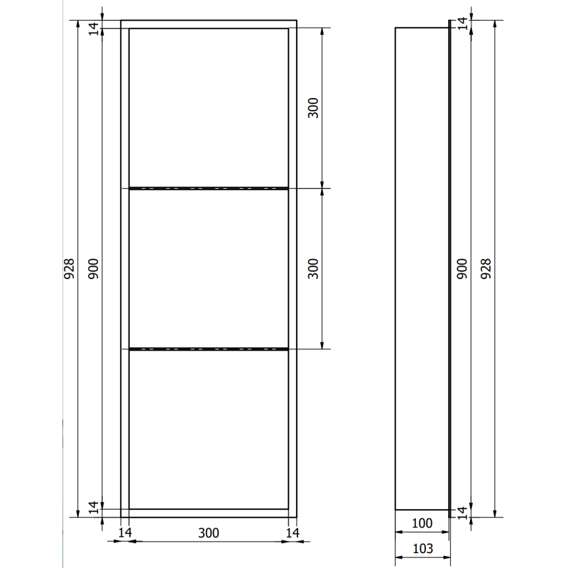 Mexen X-Wall-R nišinė lentyna su apvadais ir lentynėle 90 x 30 cm, pilkos spalvos šlifuota - 19E0903010S