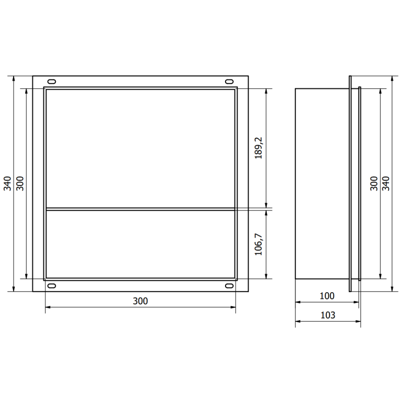 Mexen X-Wall-NR įmontuota lentyna be apvado su lentyna 30 x 30 cm, matinė pilka šlifuota - 19E1303010S