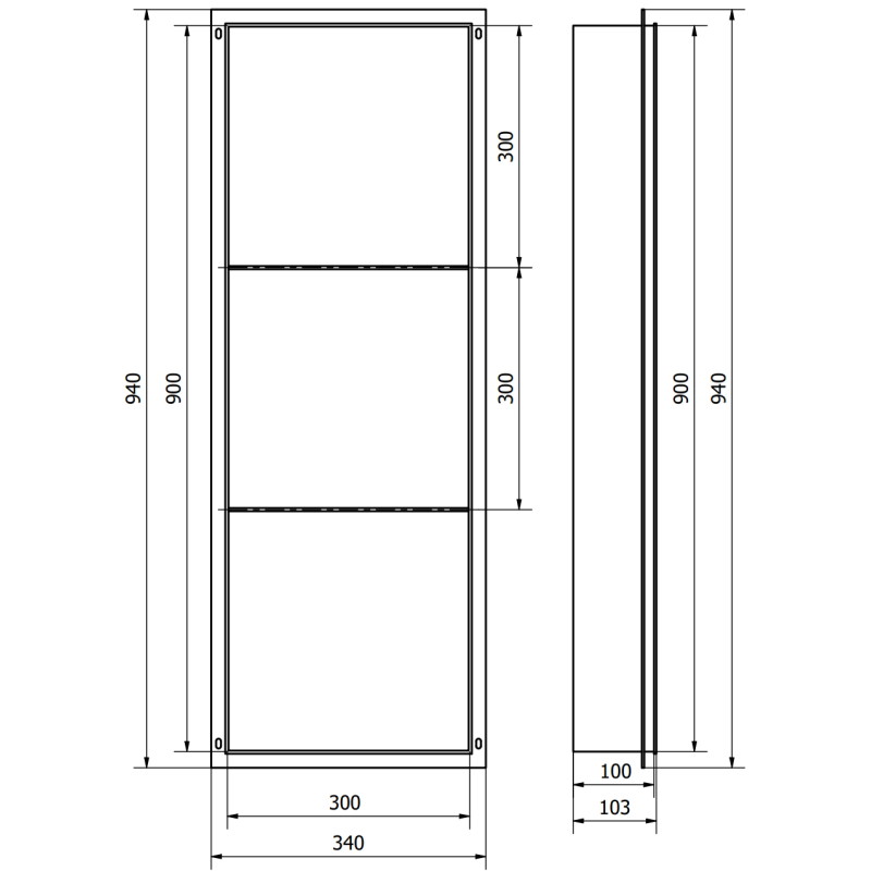 Mexen X-Wall-NR nendrinė lentyna be apvado su lentyna 90 x 30 cm, šepečiu pilka - 19E1903010S