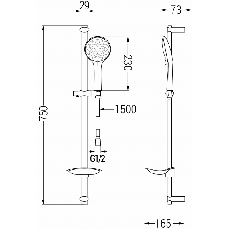 Mexen DB74 slankiojamasis dušo komplektas, juodas - 785744584-70