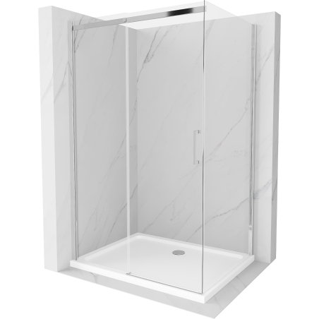Mexen Omega slanki dušo kabina 130 x 100 cm, permatoma, chromuota + dušo padėklas Flat - 825-130-100-01-00-4010