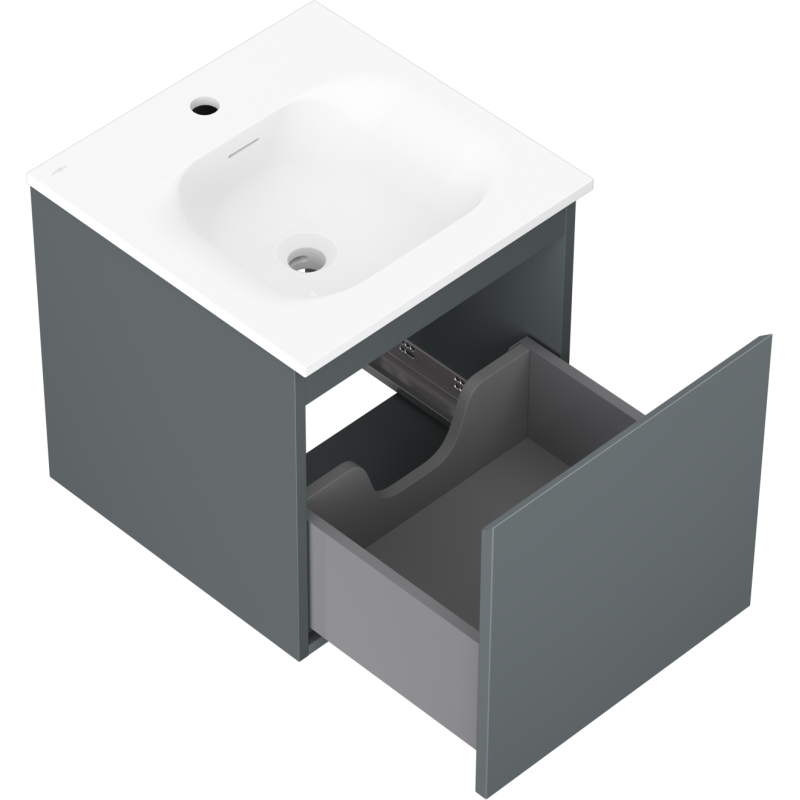 Mexen Orio vonios spintelė 45 cm su Vela kriaukle, 1 stalčius, grafito matinė/balta matinė - 91A10-04547-1-BF66-W23M01