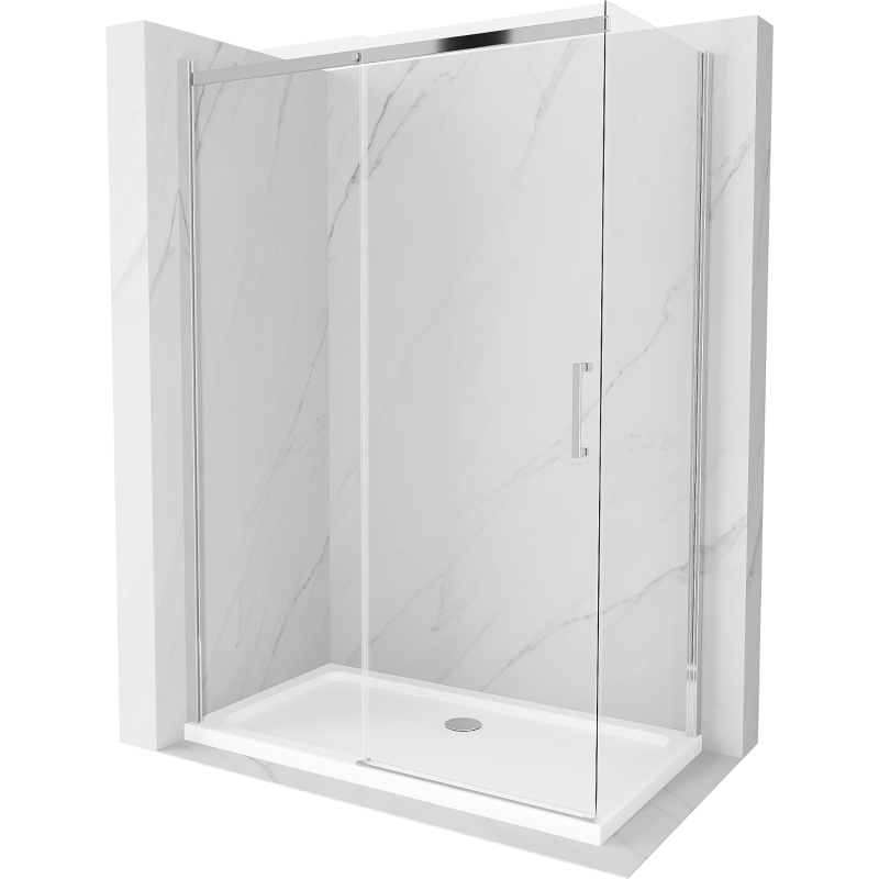 Mexen Omega stumdomoji dušo kabina 140 x 80 cm, permatoma, chromuota + plokščias padėklas - 825-140-080-01-00-4010