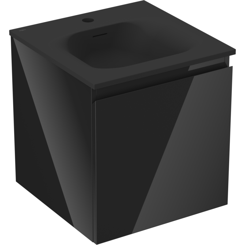 Mexen Orio vonios spintelė 45 cm su praustuvu Vela, 1 stalčius, juoda blizgi/juoda matinė - 91A10-04547-1-BF70-W23M71