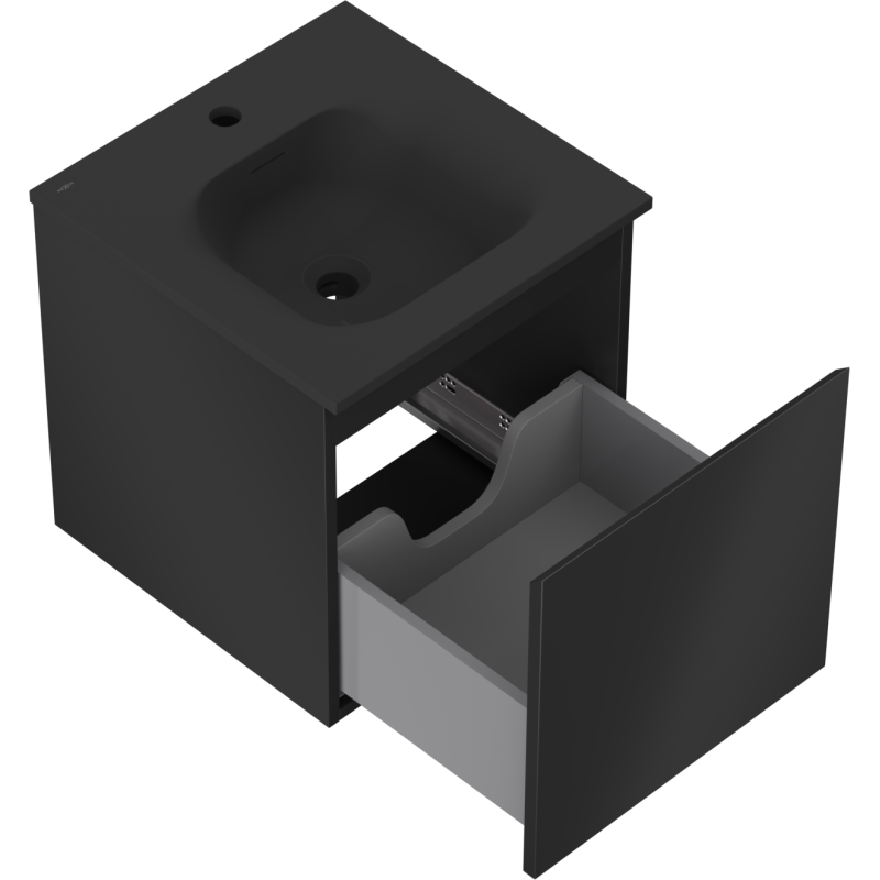 Mexen Orio vonios spintelė 45 cm su praustuvu Vela, 1 stalčius, juoda matinė - 91A10-04547-1-BF71-W23M71