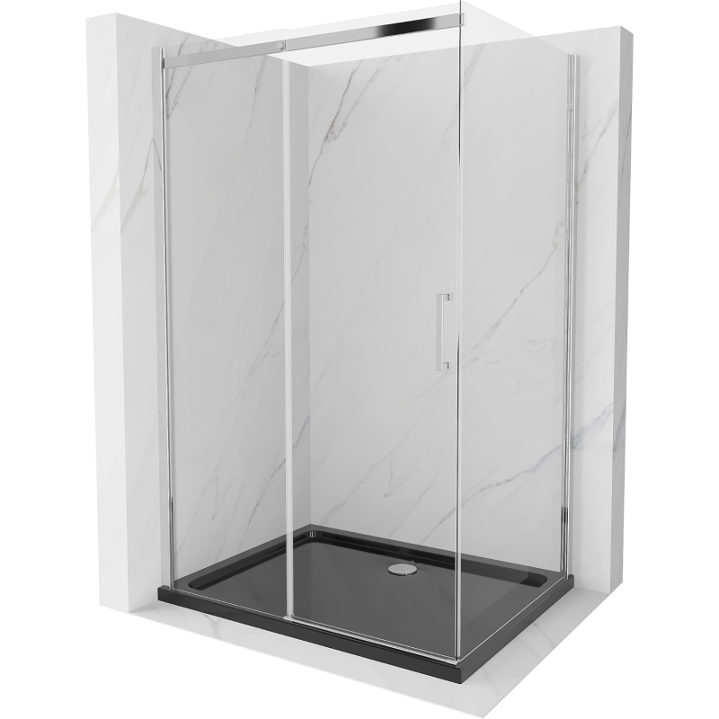 Mexen Omega stumdoma dušo kabina 100 x 80 cm, Skaidrus, Chromo + dušo padėklas Flat, Juoda - 825-100-080-01-00-4070