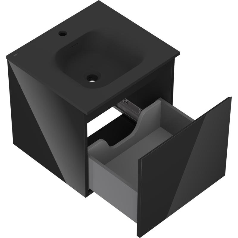 Mexen Orio vonios spintelė 50 cm su Vela praustuvu, 1 stalčius, blizgi juoda/matinė juoda - 91A10-05047-1-BF70-W23M71