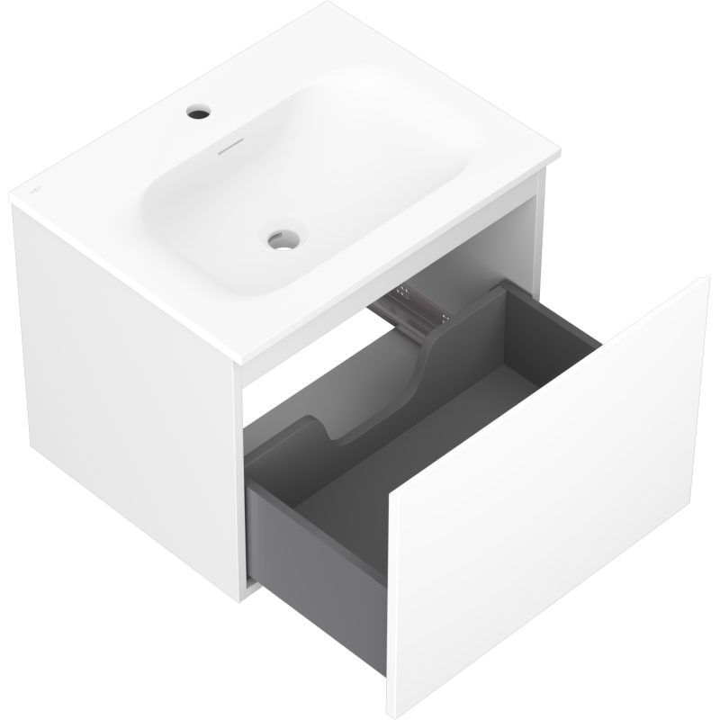 Mexen Orio vonios kambario spintelė 60 cm su praustuvu Vela, 1 stalčius, matinė balta - 91A10-06047-1-BF01-W23M01