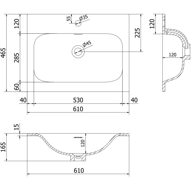 Mexen Orio vonios kambario spintelė 60 cm su praustuvu Vela, 1 stalčius, matinė balta - 91A10-06047-1-BF01-W23M01