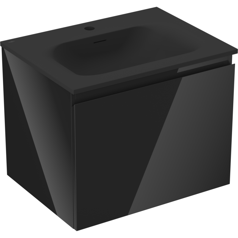 Mexen Orio vonios spintelė 60 cm su Vela kriaukle, 1 stalčius, blizgi juoda/matinė juoda - 91A10-06047-1-BF70-W23M71