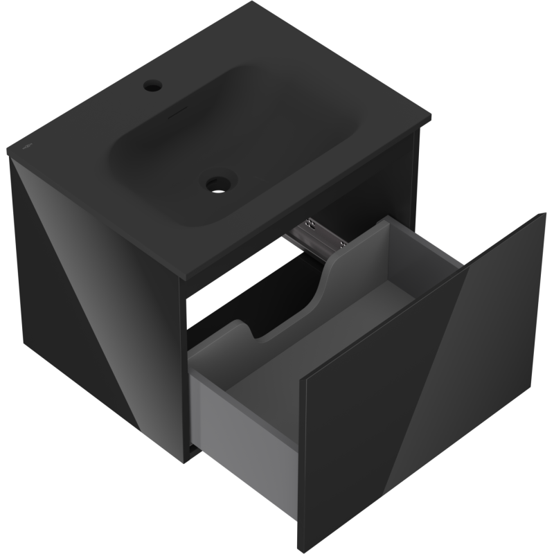 Mexen Orio vonios spintelė 60 cm su Vela kriaukle, 1 stalčius, blizgi juoda/matinė juoda - 91A10-06047-1-BF70-W23M71