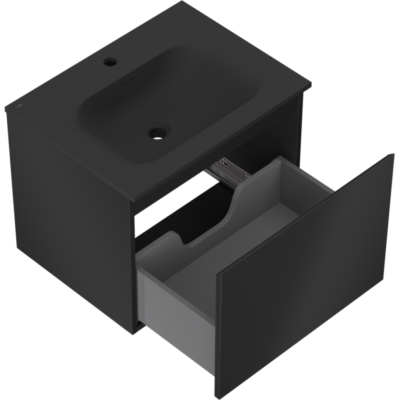 Mexen Orio vonios kambario spintelė 60 cm su Vela praustuvu, 1 stalčius, juoda matinė - 91A10-06047-1-BF71-W23M71