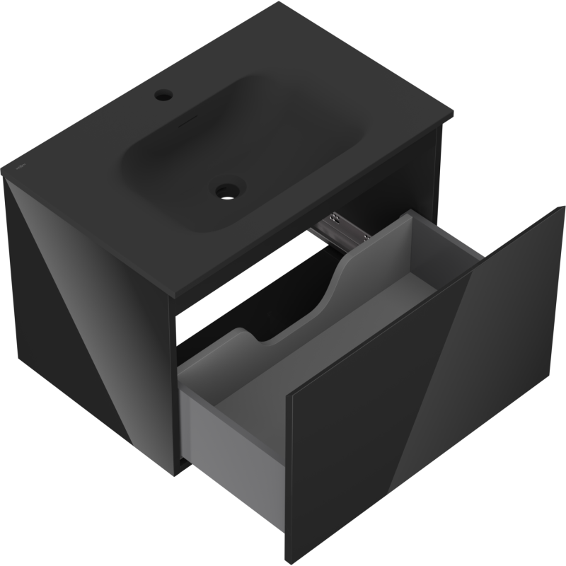 Mexen Orio vonios spintelė 70 cm su praustuvu Vela, 1 stalčius, juodas blizgus/juodas matinis - 91A10-07047-1-BF70-W23M71