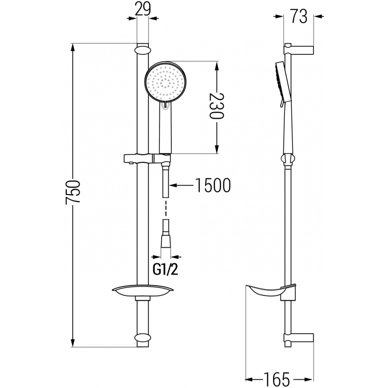 Mexen DB75 slankiojantis dušo komplektas, juodas - 785754584-70